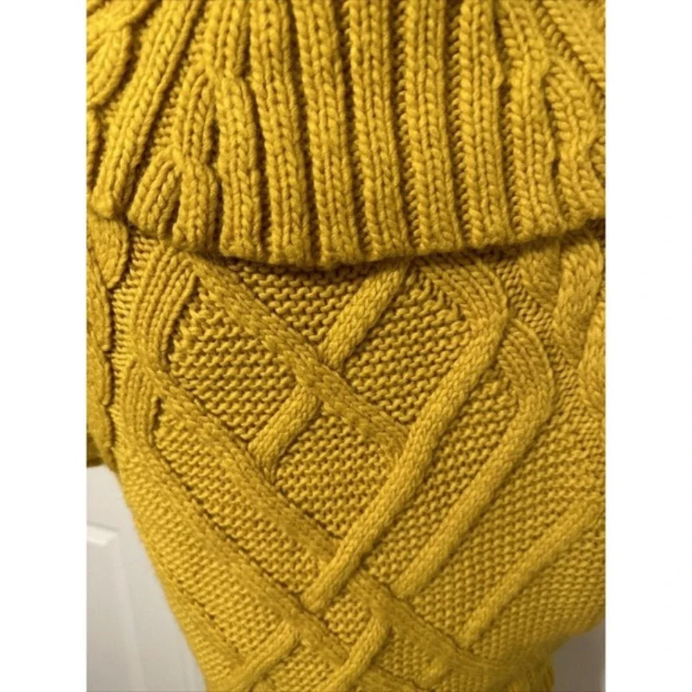 LOFT Mustard Yellow Cable Knit Short Sleeve Turtleneck Sweater M Comfy 26-01‎